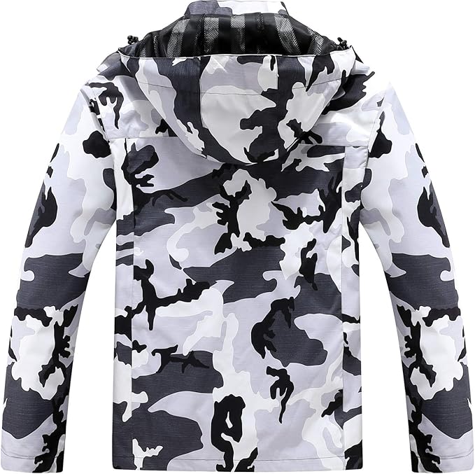 OTU Men's Lightweight Waterproof Hooded Rain Jacket Outdoor Raincoat Shell Jacket for Hiking Travel