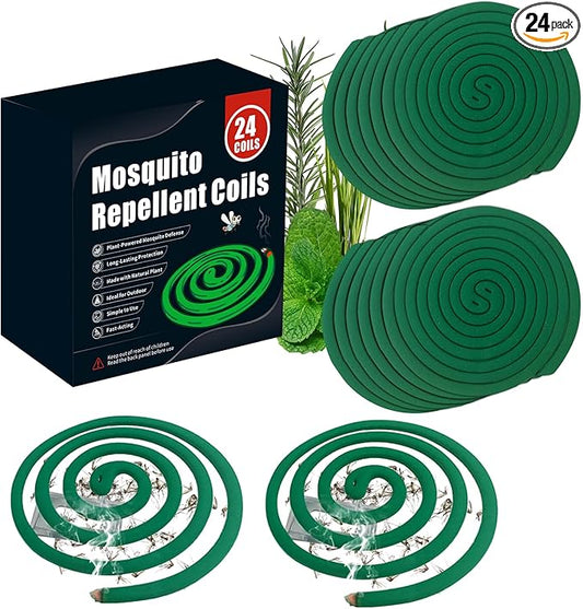 24 Mosquito Coils with 6 Metal Stands, 6-8 Hours/Burn Mosquito Repellent Outdoor Patio, Garden, Camping & Backyard Mosquitoes Repelling, Natural Mosquito Repellent Coils Safe for Kids & Pets