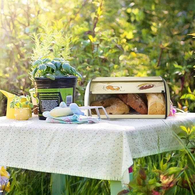 SOTECH Bread Box Metal Bread Storage Container Roll Top Bread Bin for Kitchen Countertop Farmhouse Bread Boxes Bread Keeper Holder Vintage airtight Counter