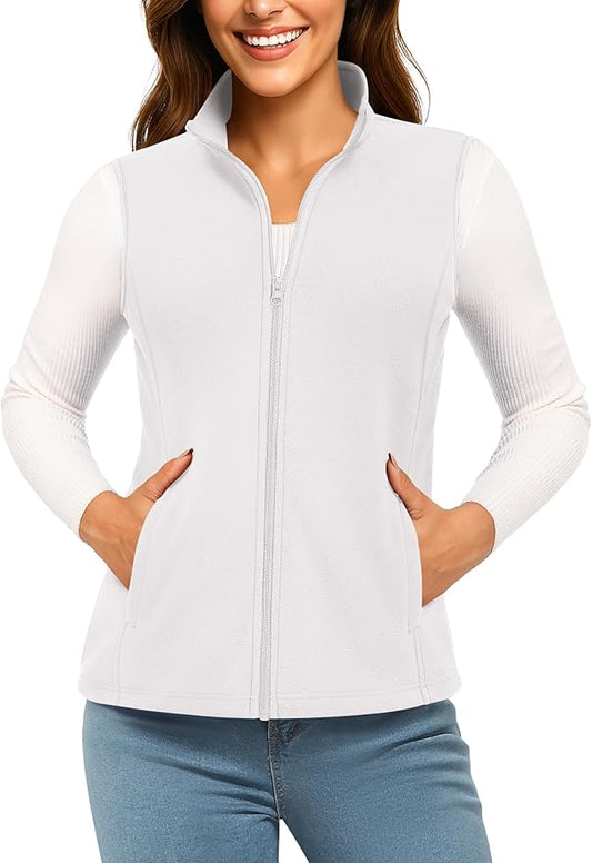 TACVASEN Women's Fleece Vest Lightweight Warm Vests Outerwear Sleeveless Zip Jacket Fall Winter Soft Vest with Pockets