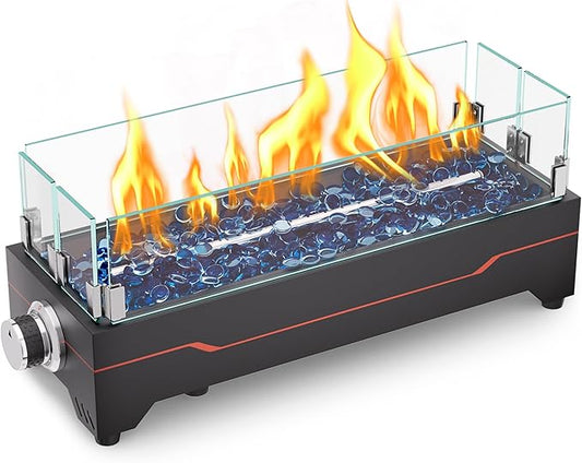 GRISUN Tabletop Fire Pit,20 Inch Propane Fire Pit Table,40000 BTU Table Top Firepit with Glass Wind Guard,Stainless Steel Burner,Fire Glass,Portable Propane fire Pit for Patio, Camping, Backyard & RV