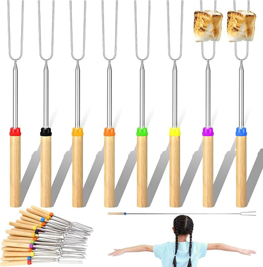 Minatee 28 Inch Marshmallow Roasting Sticks Bulk, Smores Skewers for Fire Pit, Hot Dog Camping Skewers Accessories Campfire Marshmellow Extendable Forks BBQ Tools Smores Sticks (12 Pcs)