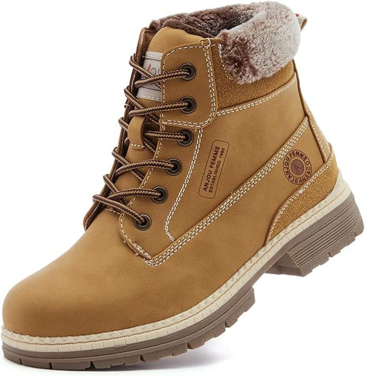 ANJOUFEMME Womens Hiking Snow Winter Boots - Waterproof Work Ankle Boots for Women Comfortable Warm Fur Boots for Backpacking Cycling