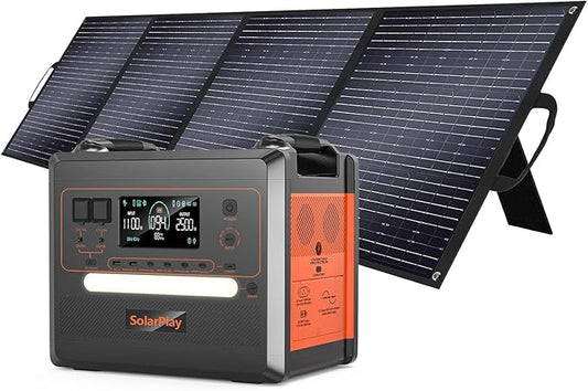 SolarPlay 2500W Portable Power Station 2304Wh(Peak 4800W), Power Station with 400W Solar Panel 1.5Hrs Fast Charging LFP Battery, 4 AC Outlets Emergency Solar Generator for Home Backup, Camping, RV