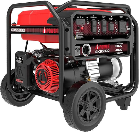 A-iPower 5000-Watt Portable Generator Gas Powered, CO Sensor Shutdown, Heavy Duty Generators with 223cc OHV Engine For Jobsite, RV, Home Backup, Emergency (GXS5000)