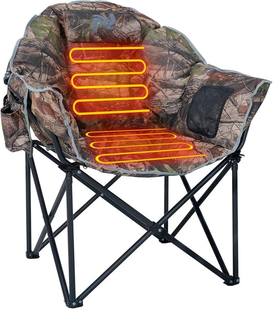 NAIZEA Heated Camping Chair, Oversized Heated Folding Outdoor Chair for Adults with 3 Heat Levels, Portable Foldable Patio Lounge Chair for Sports Outdoors Camp, Battery NOT Included