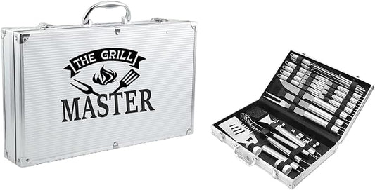 32PCS Premium BBQ Tools Set with Aluminum Storage Case – Complete Stainless Steel Grilling Kit with Thermometer, Injector & Utensils – Great Gift for Grill Lovers