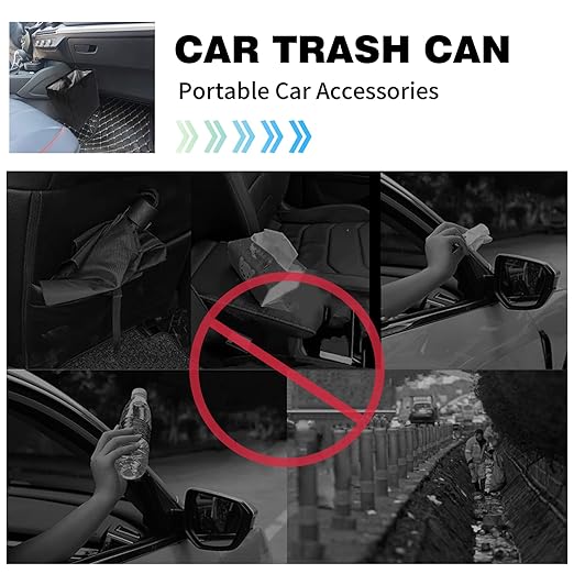 Homelove Car Trash Can, Leak-Proof Waterproof Trash Bin Collapsible Portable Auto Garbage Bag Large Capacity Trashcan Storage Bag Multipurpose Car Organizer Hanging (Black)