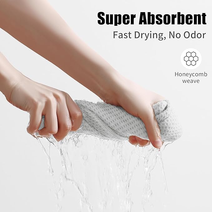 Kitinjoy 100% Cotton Kitchen Towels and Dishcloths Set, 8 Pack-13" x 28" and 12" x 12" Waffle Weave Dish Towels, Ultra Soft Absorbent Quick Drying Dish Rags, Light Grey