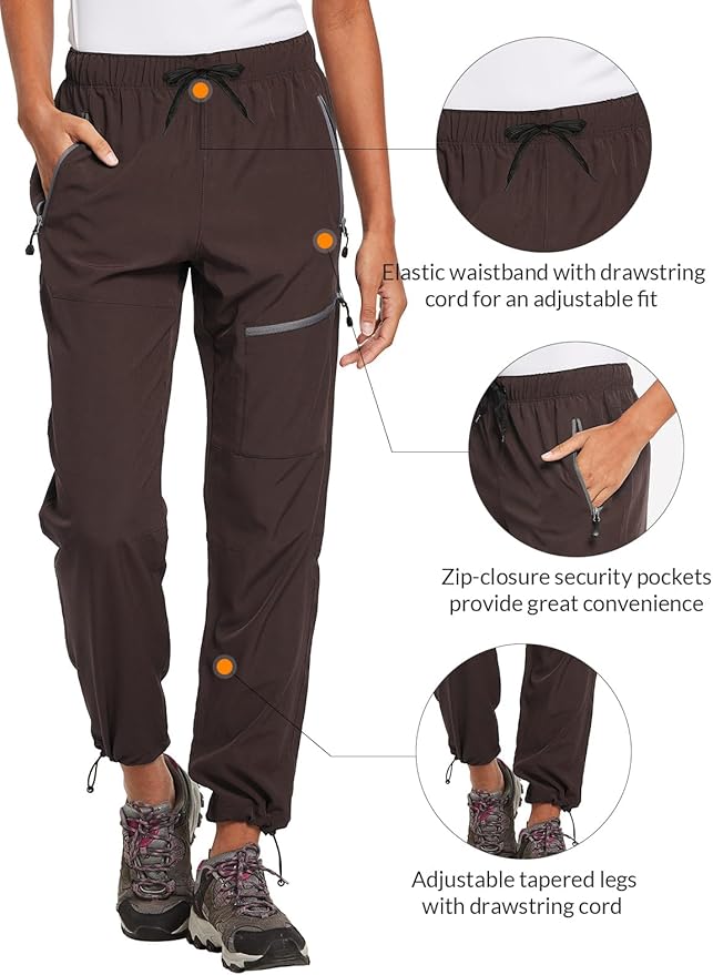 baleaf Women's Hiking Pants Quick Dry Lightweight Water Resistant Elastic Waist Cargo Pants for All Seasons