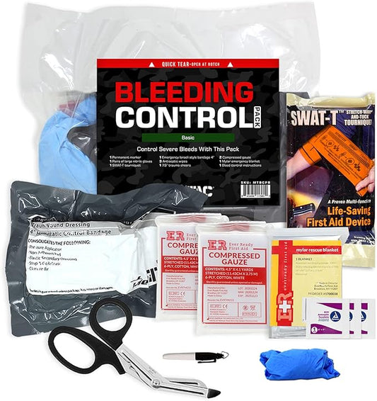 MediTac Basic Bleeding Control Pack Feat. SWAT-T Tourniquet, Emergency Bandage and Compressed Gauze Dressing - Basic