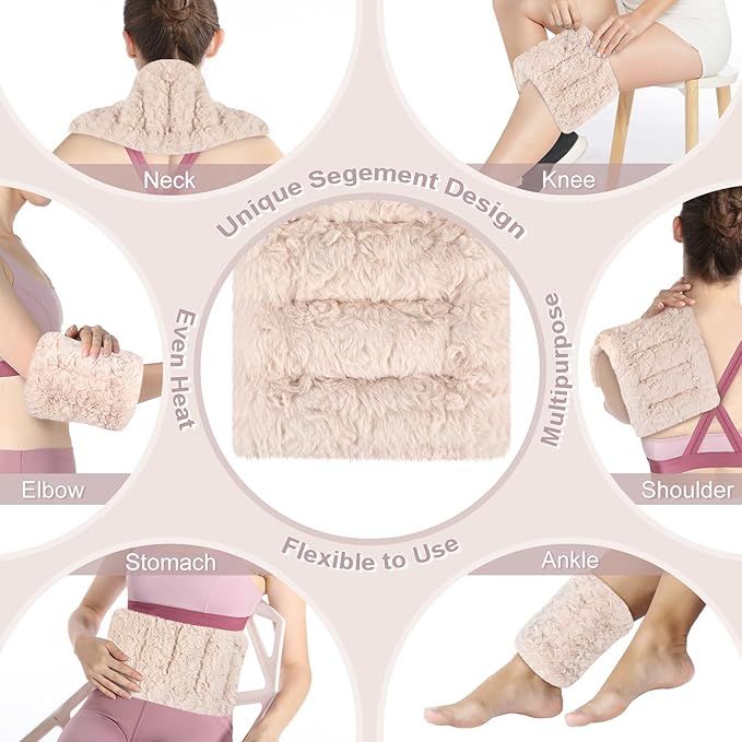 SuzziPad Microwavable Heating Pads for Discomfort Reducing, 7x16 Heating Pad Microwavable, Muscle Ache, Soothing Fatigue for Neck and Shoulder, Rice Heating Pad Microwavable, Warm Compress, Beige