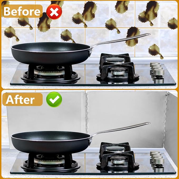 3 Sided Oil Splatter Guard, Upgrade Stainless Steel Anti Splatter Shield for Stove Top Cooktop, Foldable Grease Splatter Screen Oil Barrier, 15.7" x 11.8" (H)