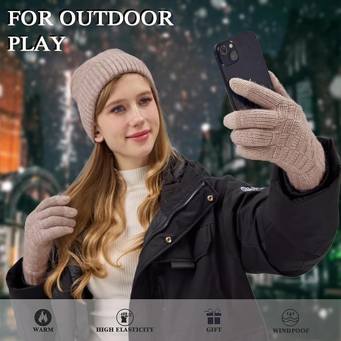 REACH STAR Winter Gloves for Women-Upgraded Touch Screen Elastic Thermal Knit Lining Warm Gloves for Cold Weather