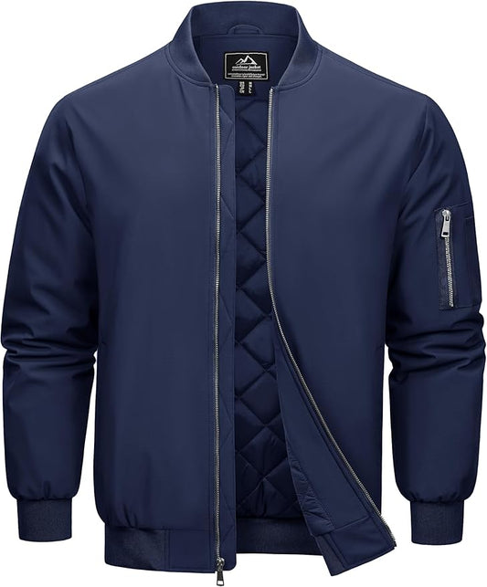 Cotrasen Mens Bomber Jacket Fall Winter Warm Windbreaker Casual Full Zip Padded Coats with Pockets