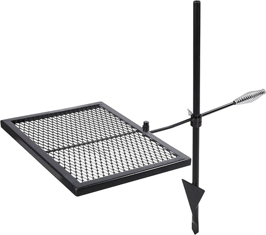 Lineslife Swivel Campfire Grill Grate, Adjustable Heavy Duty Steel Fire Pit Grill Grate Over Fire Pit, Open Fire Grill with Carrying Bag for Outdoor Cooking Camping, Rectangle Black
