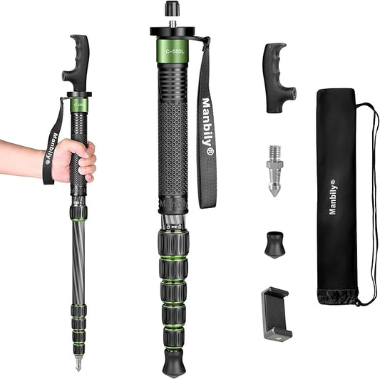 Manbily Carbon Fiber Camera Monopod, 61-inch Portable Compact Lightweight Travel Monopod Walking Stick for DSLR Camera Canon Nikon Sony Video (Green)