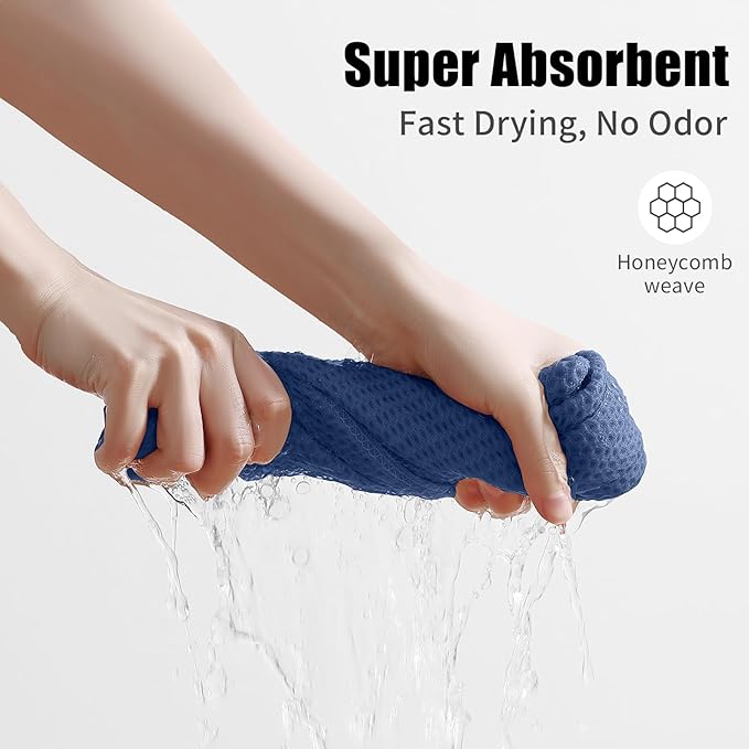 Kitinjoy 100% Cotton Kitchen Towels and Dishcloths Set, 10 Pack-13" x 28" and 12" x 12" Waffle Weave Dish Towels, Ultra Soft Absorbent Quick Drying Dish Rags, Navy Blue