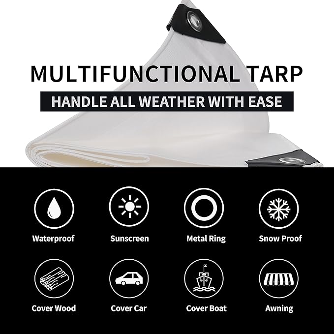 TARPAL 5'x 7' Tarp White Tarp Waterproof 7.5 mil(2-Pack) Medium Duty All Purpose Poly Tarps Cover Waterproof,Snow Proof UV Protection,Rip and Tear Proof,Poly Tarpaulin