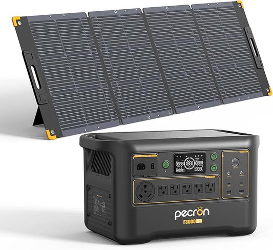 pecron F3000LFP Solar Generator with 300W Solar Panel, 3072Wh Portable Power Station, 3600W LiFePO4 Battery Home Backup, Fast Charging Lithium Battery with 100W USB-C for Home, Camping, RV, Emergency