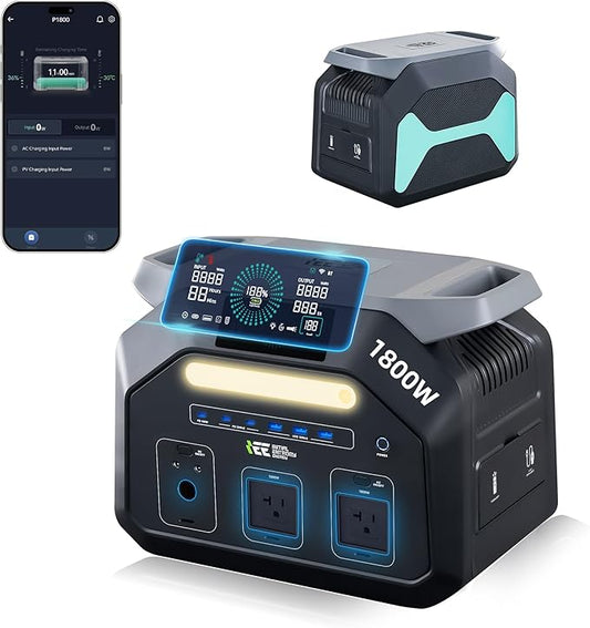 IEETek P1800 Portable Power Station,1024Wh LiFePO4 Battery,1800W(3600W Peak) AC Outlet Power Bank,1 Hour Fast Charging Lithium Solar charger Generator,<10 MS UPS,Home Use,Power Outages