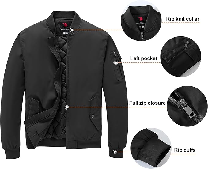 Gopune Men's Windproof Bomber Jacket Warm Water Resistant Windbreaker Winter Outwear Quilted Jackets Coats