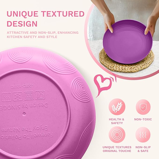 Homienly Dessert Plates, Premium Wheat Straw Plate Set, 9 Inch Plastic Plate Reusable - Microwave & Dishwasher Safe Plates for Party, Camping, RV, 4 PCS, Kitchen Essentials, Unbreakable - Flower Color