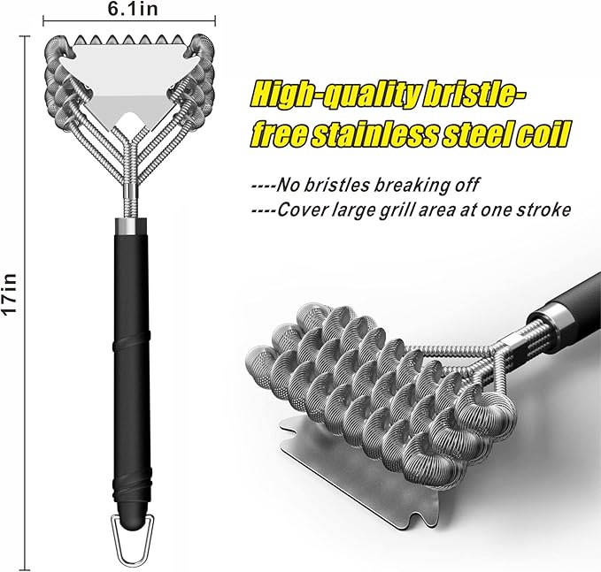 Stainless Steel BBQ Grill Brush and Scraper, Bristle-Free, Universal 3D Scraper Included
