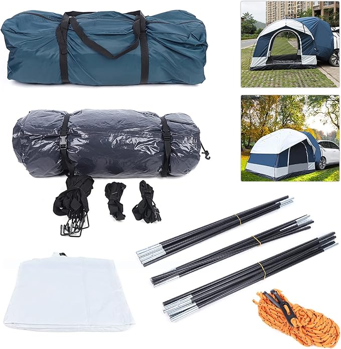 Universal SUV Camping Tent Outdoor Car Tent White Green SUV Tent Car Camping Car Tent Accommodate 4 People Large Size Tailgate Shade Awning Tent for Fishing, Wild Survival