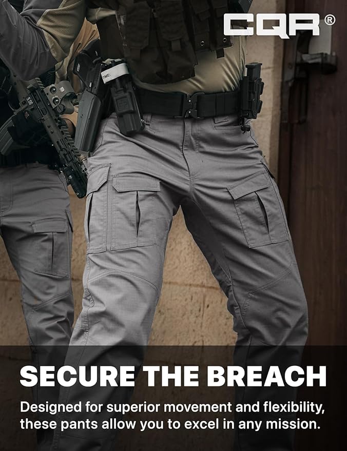 CQR Men's Flex Ripstop Tactical Pants, Water Resistant Stretch Cargo Pants, Lightweight EDC Hiking Work Pants