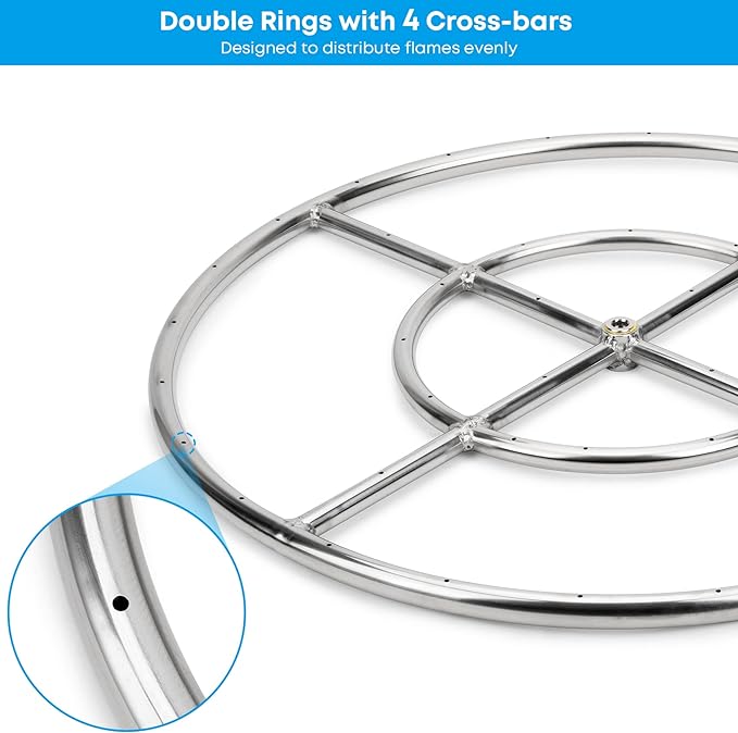 Stanbroil 24 Inch Round Fire Pit Burner Ring for Natural Gas & Propane Fire Pit Fireplace - 304 Stainless Steel Fire Pit Burner for Indoor & Outdoor, BTU 296,000 Max