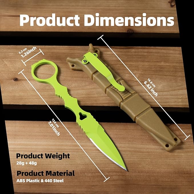XXOK Actical Knife Portable Knife 7.0 Inch 440C Fixed Blade Knives Outdoor camping portable straight knife with protective cover available in red and green colors (green)