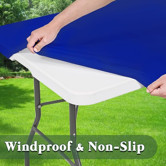 Picnic Table Cover 10 Pack Elastic Fitted Tablecloths for 8 Foot Rectangle Tables Waterproof Stretch Washable Patio Folding Outdoor Spandex Table Cloth Camping Banquet Parties (Royal Blue,30" x 96")