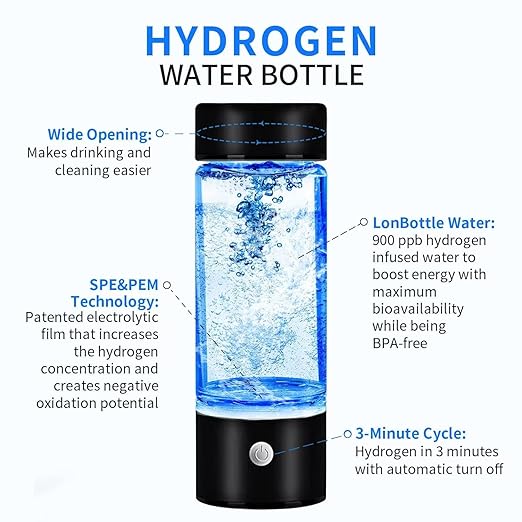 Hydrogen Water Bottle, Portable Hydrogen Water Ionizer Machine, Hydrogen Water Generator, Rechargeable Hydrogen Rich Water Glass Health Cup for Home Travel (Black)