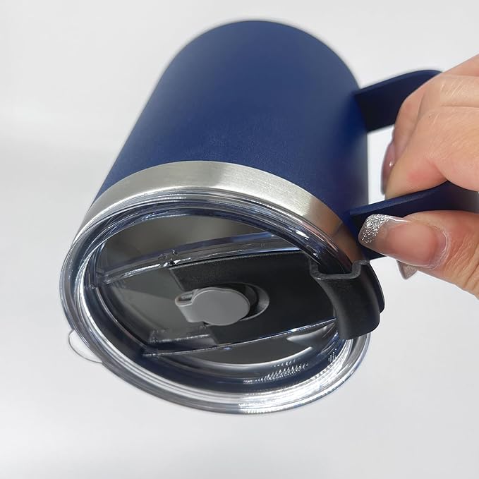 1pack 12oz Coffee Mug With Handle Bulk, Stainless Steel Insulated Travel Tumblers With,Double Wall Vacuum Camping Cup for Hot & Cold Drinks Tea (navy)