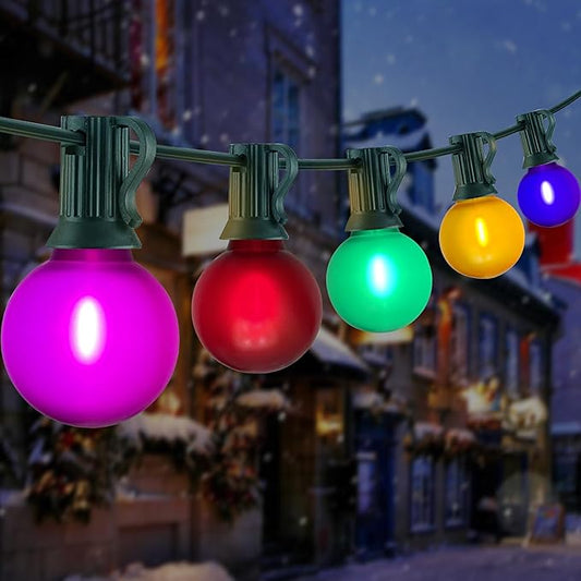 50Ft Outdoor Multicolor Christmas Lights, G40 Frosted Globe Patio String Lights with 27 Ceramic Colorful Bulbs(2 Spare), Connectable Vintage Christmas Bistro Lights for Holiday Party Backyard Christma