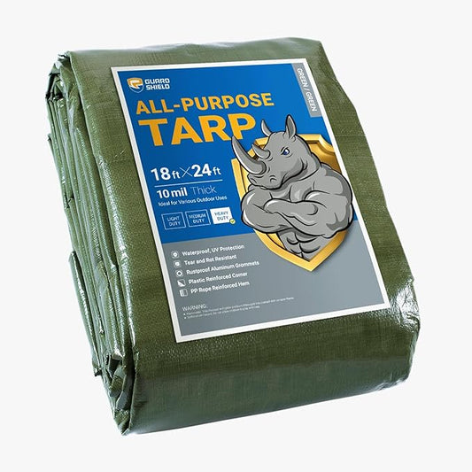 GUARD SHIELD Heavy Duty Tarp 18x24 Feet Green Multi Purpose Thick Waterproof Poly Tarp Cover 10mil