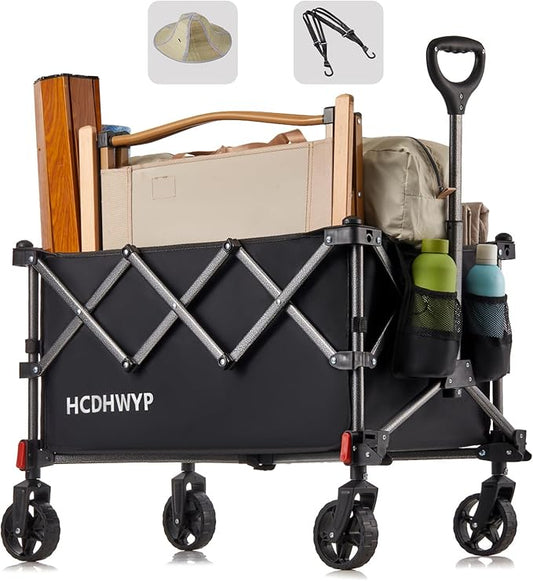 Collapsible Heavy-Duty Wagon Cart with PVC Wheels, Portable Folding Outdoor Utility Wagon for Sports, Garden, Grocery Shopping,Camping, Transportation,Hauling (130L)