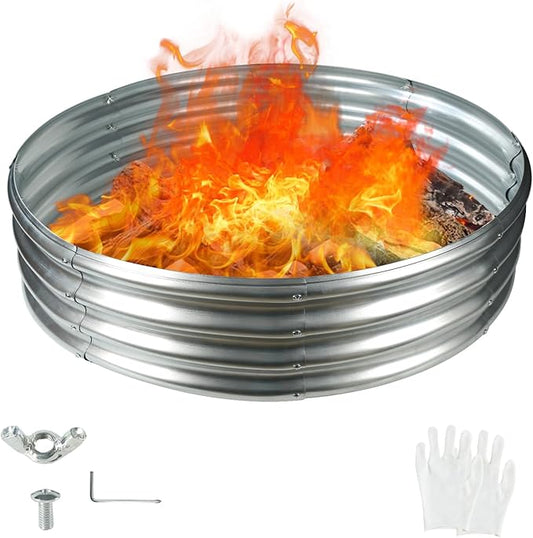 48 Inch Round Galvanized Fire Pit Ring/Fire Ring - Foldable and Perfect for Outdoor Gatherings and Campfires in The Yard/Garden/Park/Beach (4 FT Diameter, Silver)