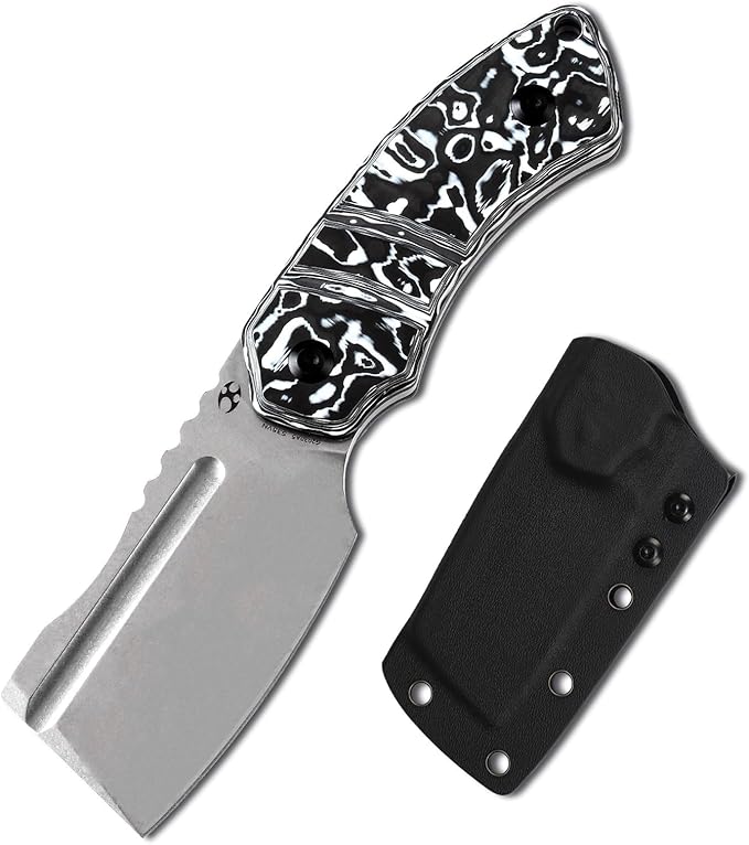 KANSEPT Knives Korvid S Fixed blade Knife with 2.9''CPM S35VN Cleaver Blade Black & White Carbon Fiber Handle, Kydex Sheath for Everyday Carry G2030A5