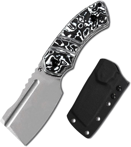 KANSEPT Knives Korvid S Fixed blade Knife with 2.9''CPM S35VN Cleaver Blade Black & White Carbon Fiber Handle, Kydex Sheath for Everyday Carry G2030A5