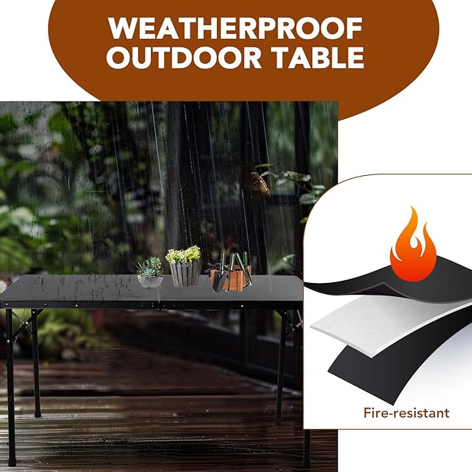 4FT Folding Table, Compact and Portable Camping Table, Adjustable Height Metal Foldable Table for Outdoor Picnic, Garden, Patio, Dining, BBQ, Party, Market (Large, Black), 47.2" x 23.6"