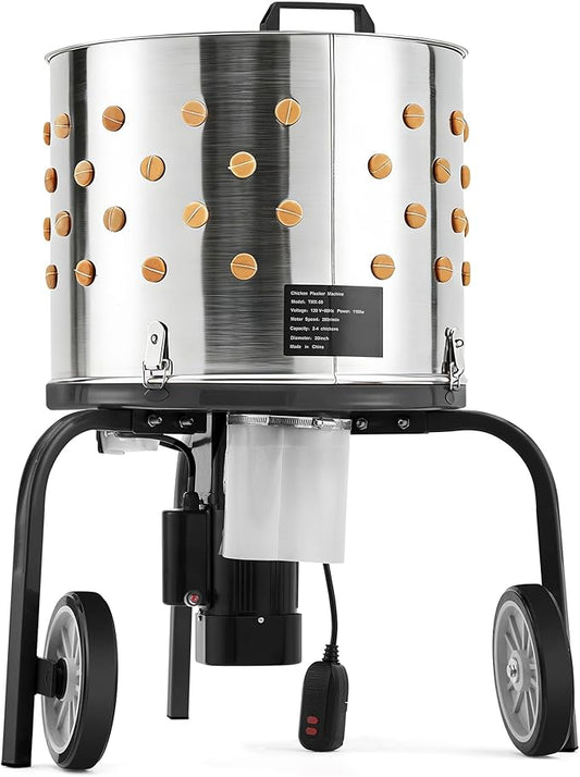 Chicken Plucker Machine, 20 inch Drum Stainless Steel Poultry Plucker, Defeathering Equipment with 108 Soft Fingers, Simple Debris Collection, for Farms, Restaurants, Home, Poultry Plucking, Black