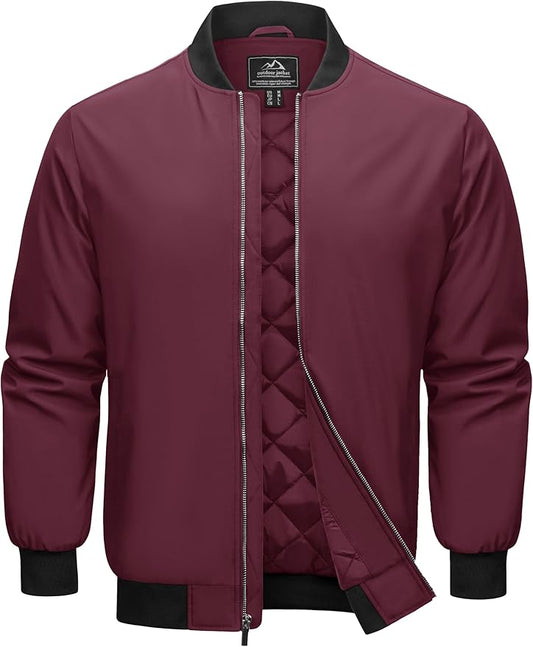 Cotrasen Men's Bomber Jacket Full Zip Windbreaker Warm Winter Windproof Casual Outwear Padded Lined Coats
