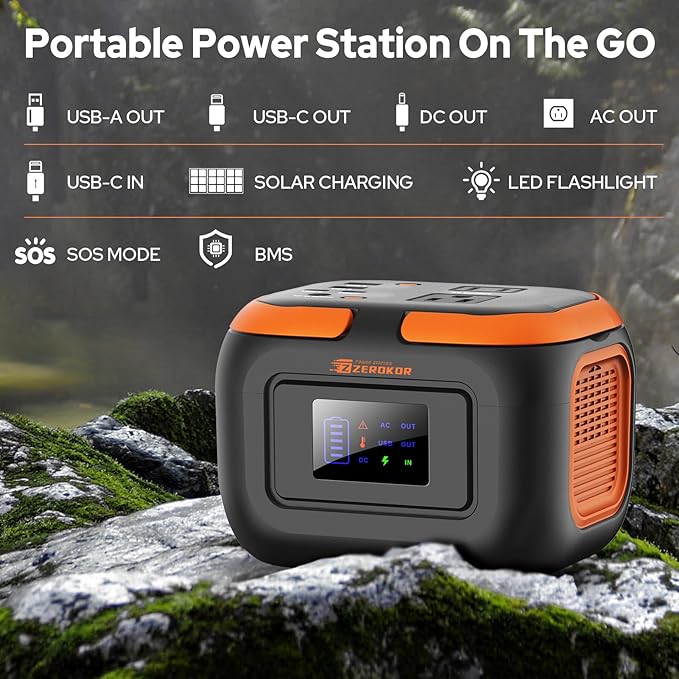 300W Portable Solar Powered Power Station Generator with 60W Panel, 120W 110V Outdoor Solar Power Pack with USB C Input for Home Use RV Van VanLife Power Outage