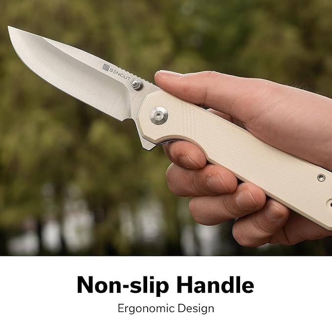 SENCUT Aetheris Pocket Knife, EDC Folding Knife with 3.68'' 9Cr18MoV Blade & G10 Handle, Reversible Clip for Camping Hiking S24095-1 (Ivory)