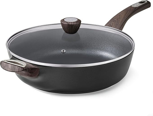 SENSARTE Nonstick Frying Pan Skillet with Lid, 13.3 Inch Large Deep Frying Pan, 6 Qt Non Stick Saute Pan with Cover, Induction Pan, Healthy Non Toxic Cooking Pan with Helper Handle, PFOA PFOS Free