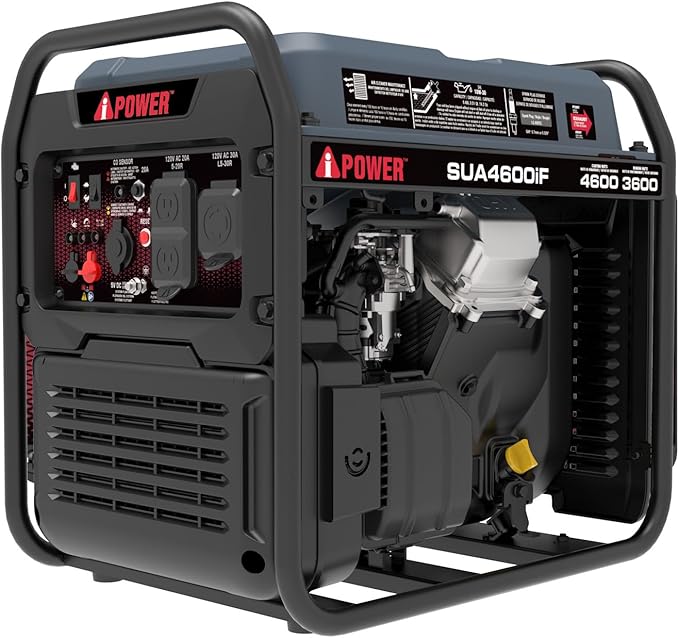 A-iPower 4600W RV-Ready Quiet Portable Inverter Generator Gas Powered, Ultra-lightweight Open Frame Power Supply for Tailigating/Home Backup, CO Sensor