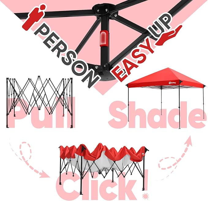 Sekey 10x10 Pop Up Canopy with One Push Setup-Easy Up Canopy with 99% UV Blocking - Instant Outdoor Sun Shade for Events, Parties, Camping- Commercial Gazebo with Weight Bags,Wind Proof&Waterproof