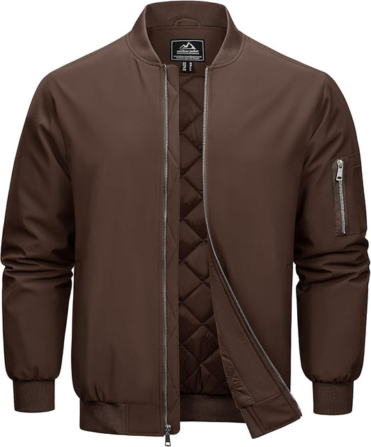Cotrasen Mens Bomber Jacket Fall Winter Warm Windbreaker Casual Full Zip Padded Coats with Pockets